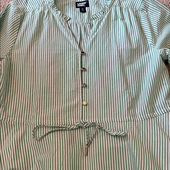 Lands' End Green Striped Dress with Floral Hem - Picture 3 of 12
